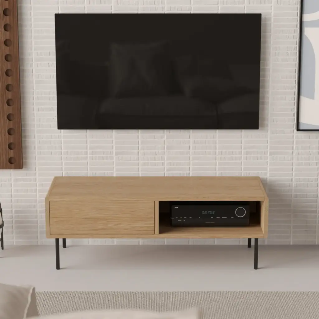 Mala Drewniana Szafka Pod Tv 120 X 45 Cm Z Zaokraglonymi Bokami Styl Loft