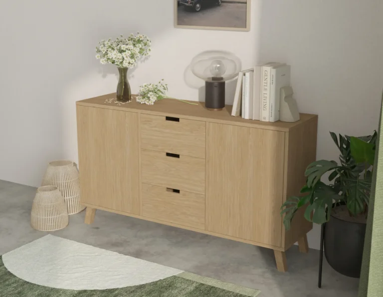 Drewniana Komoda 143 Cm Z Szufladami I Drzwiczkami
