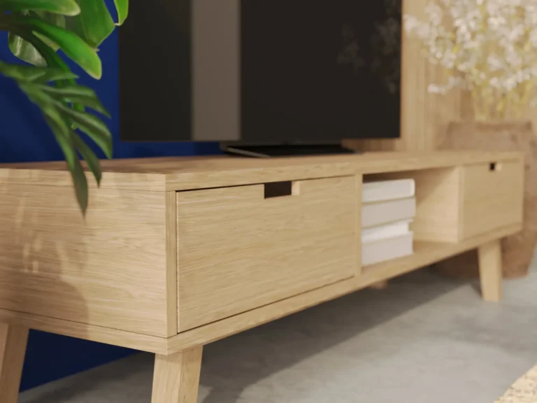 Drewniana Szafka Tv 150 Cm Z Szufladami