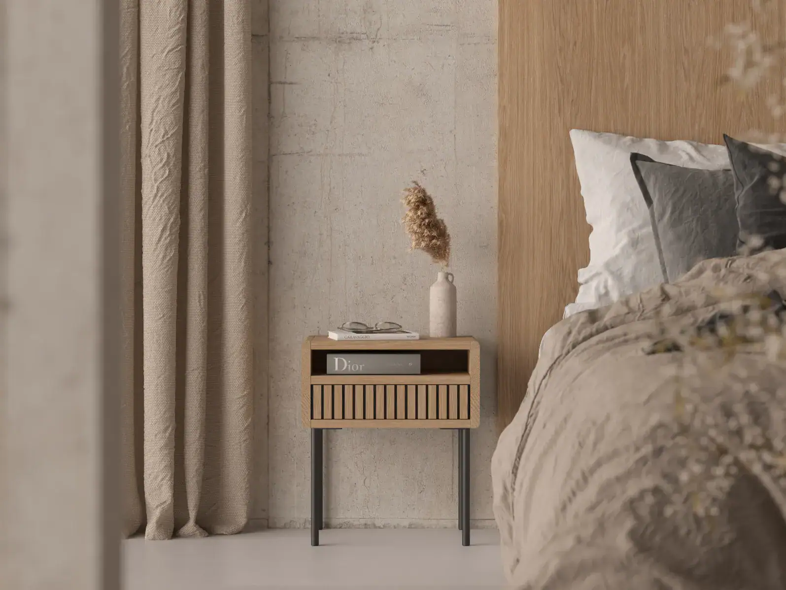 Stolik Nocny 45 Cm Z Lamelowym Frontem