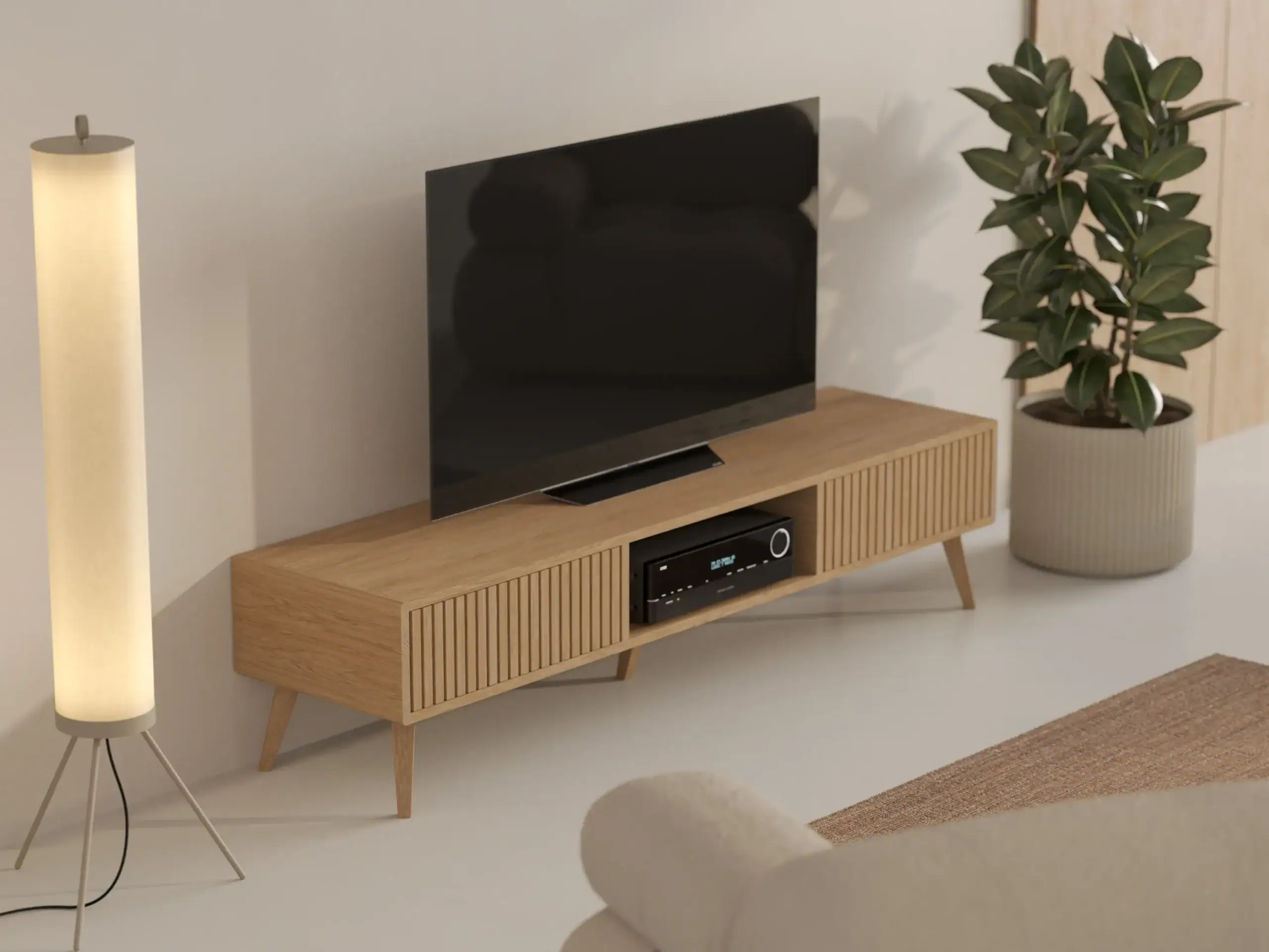 Szafka Pod Telewizor 180 Cm Z Lamelowymi Frontami