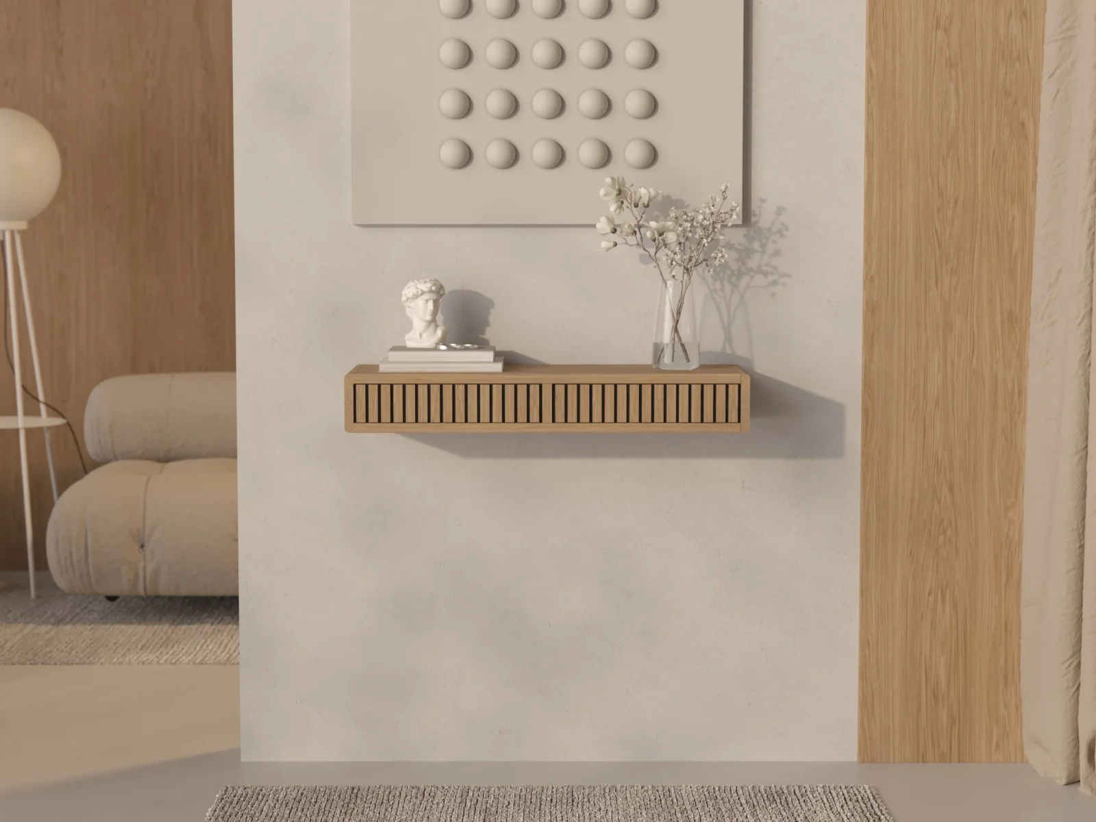 Podwieszana konsola 90x30 cm z lamelami dębowymi