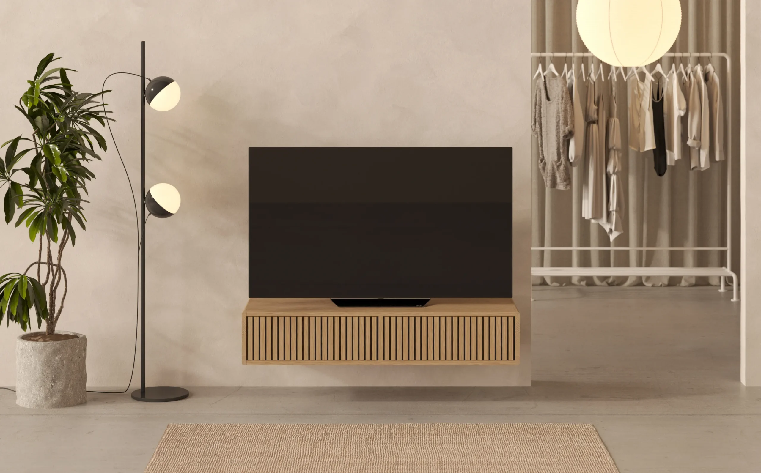 Szafka RTV 120 cm z frontami lamelowymi